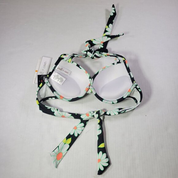 Salt + Cove Black Floral Daisy Push-Up Bikini Top With Tie Straps Size S - Picture 3 of 4